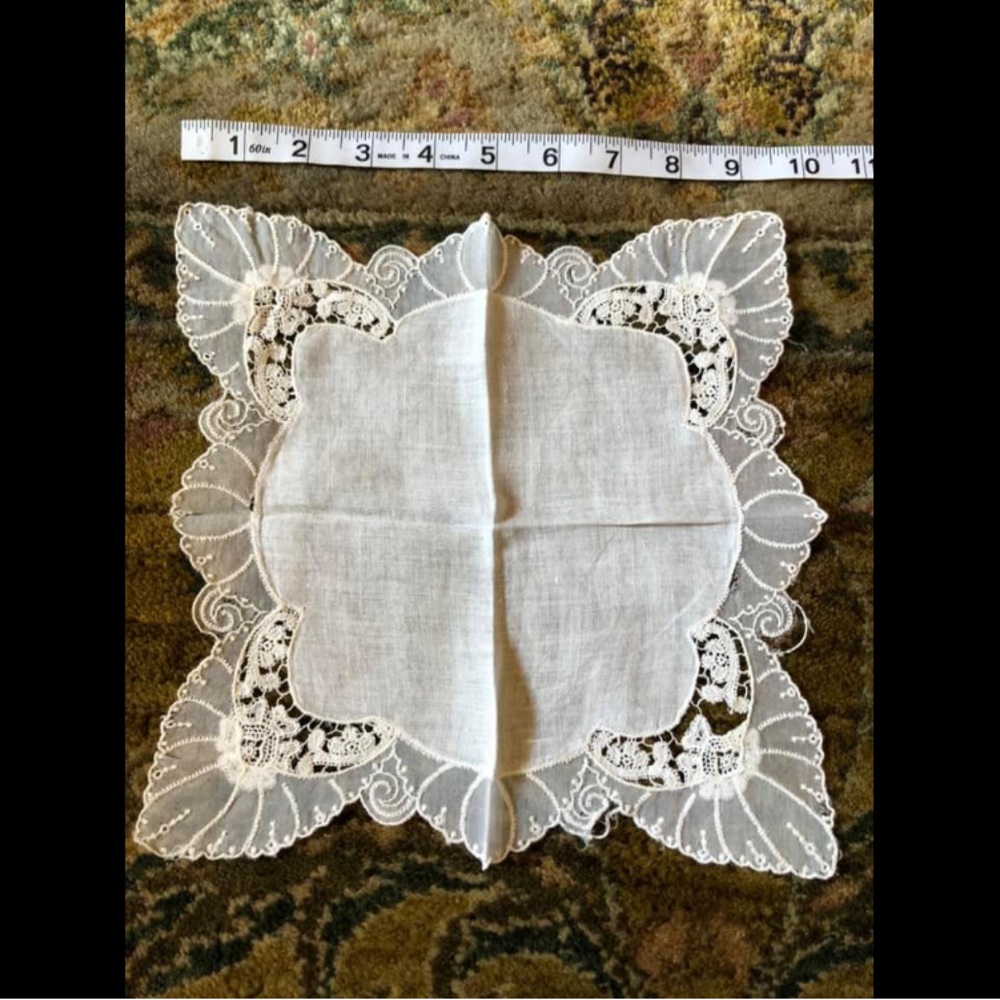 Vintage Victorian Revival pointed lace edge wedding hankie